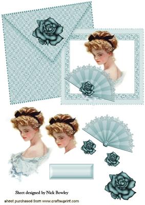 Vintage Lady with Fan on Card with Envelope