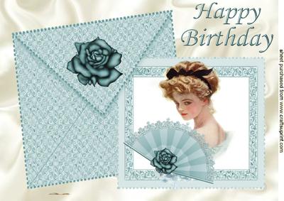Vintage Lady with Fan on Card with Envelope A4