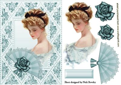 Vintage Lady in Jewelled Frame with Fan and Rose
