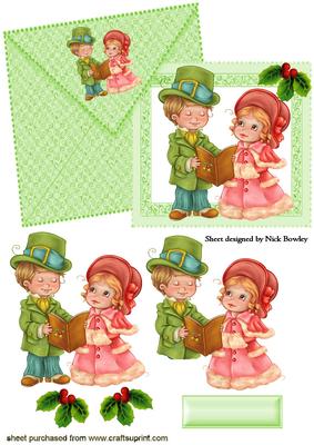 Christmas Carol Singers on Card and Envelope