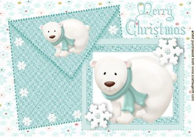 Cute White Polar Bear with Snowflake on Card and Envelope A4