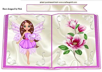 Pretty Be Mine Faerie with Pink Rose Open Book A4