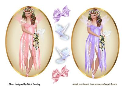 Pink and Lilac Faeries with Bows and Doves Toppers