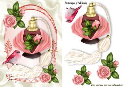 Perfume Bottle with Roses and Little Bird