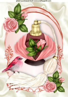 Perfume Bottle with Roses and Little Bird A4