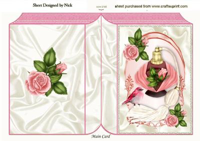 Perfume Bottle with Roses and Little Bird Folded Book