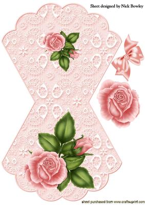 Peach Pink Roses on Lace with Bow Rocker Card