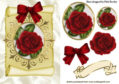 Red Rose in Ornate Frame on a Scroll
