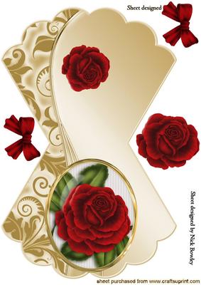 Red Rose in Ornate Frame with Bows Rocker Card