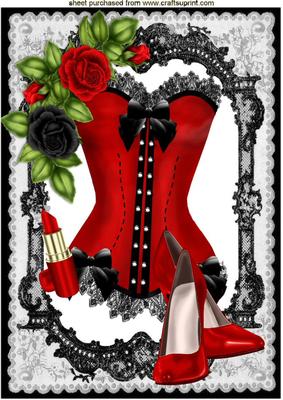 Sexy Red Basque with Red Shoes and Roses A4