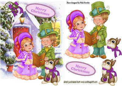Carol Singers with Little Rabbit and Cottage