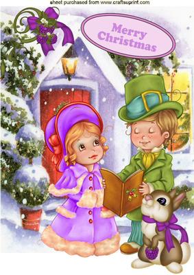Carol Singers with Little Rabbit and Cottage A4