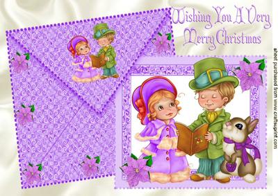 Carol Singers with Little Rabbit on a Card with Envelope A4