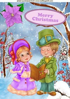 Carol Singers with Snow Scene and Poinsettias A4