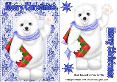 White Polar Bear with Present and Stars