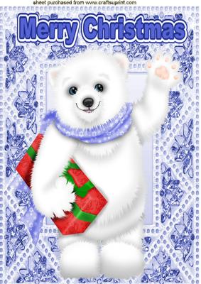 White Polar Bear with Present and Stars A4