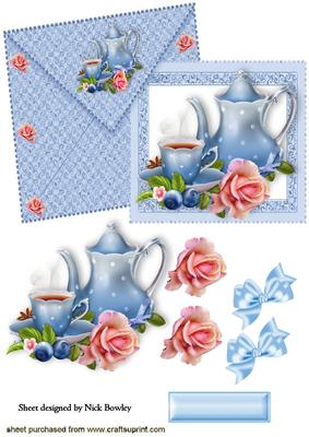 Teatime with Roses on a Card with Envelope
