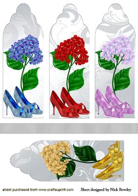 Pretty Flowers with Glitter Shoes Bookmarks