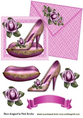 Pink Princess Shoe on a Cushion with Card and Envelope