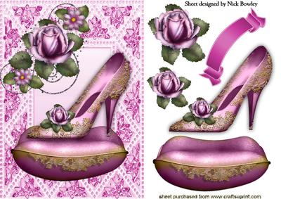 Princess Pink Shoe in Jewelled Frame with Roses