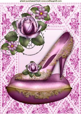 Princess Shoe on a Cushion with Pink Roses A4