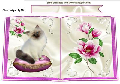 Cute Kitty on a Cushion , & Flowers Open Book A4