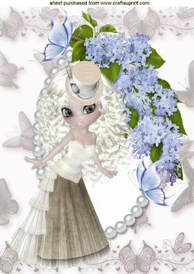 Vintage Lady with Blue Wysteria and Butterflies A4