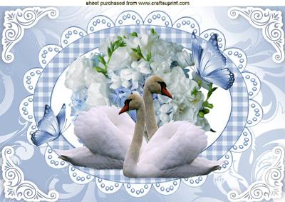 Pretty Blue Flowers with Swans A4