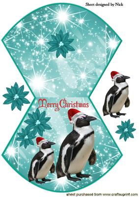 Penguins in Santa Hats on Star Rocker Card