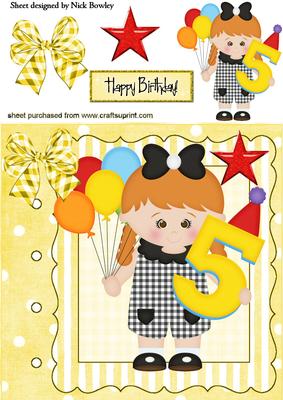 Birthday Girl Aged 5 with Balloons 8x8