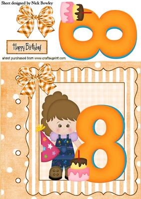 Birthday Girl Aged 8 with Cake 8x8