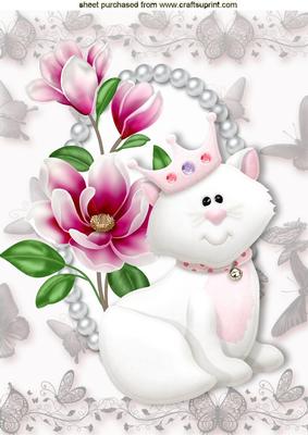 Princess Kitty with Pink Flowers A4