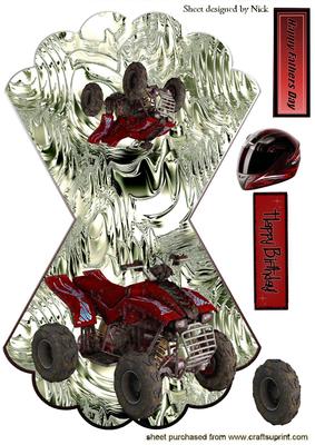 Red Muddy Quad Bike on Mettalic Rocker Card