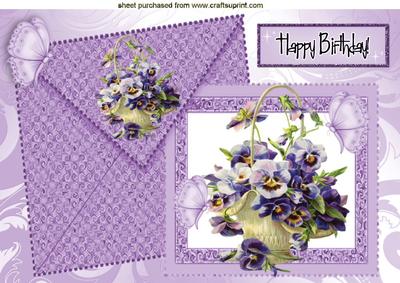 Basket of Lilac Pansies on a Card with Envelope A4