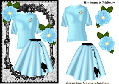 Blue Poodle Full Skirt with Sweater and Rose