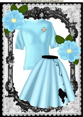 Blue Poodle Full Skirt with Sweater and Rose A4