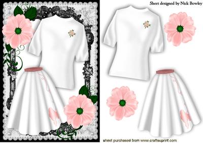 White Poodle Full Skirt with Sweater and Rose