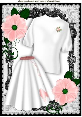 White Poodle Full Skirt with Sweater and Rose A4
