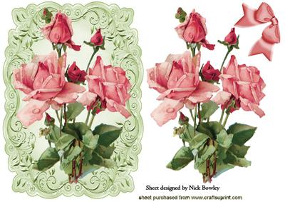 Painted Vintage Roses in Ornate Frame with Bow