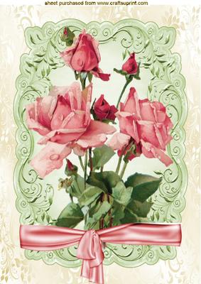 Painted Vintage Roses in Ornate Frame with Bow A4