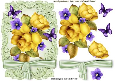 Pretty Yellow Roses and Purple Flowers