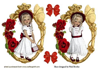 Pretty Girl Toppers in Gold Ornate Frame with Roses