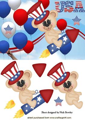 4th of July Americans Celebrating with Balloons and Bear
