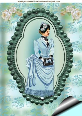 Elegant Victorian Lady in Pretty Blue Frame A4 Topper