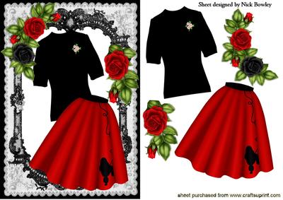 Red Poodle Skirt and Jumper with Roses in Lace Frame