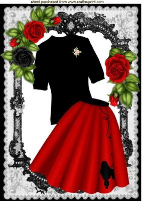 Red Poodle Skirt and Jumper with Roses in Lace Frame A4