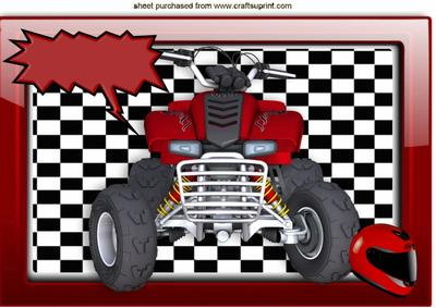 Rerd Quad Bike in Glass Ornate Frame with Helmet A4