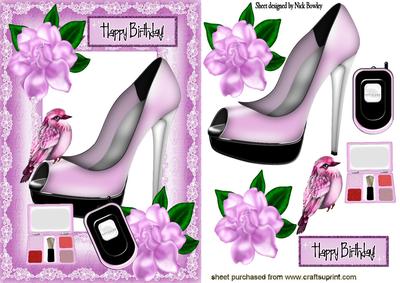 Pink Shoe with Little Bird and Makeup