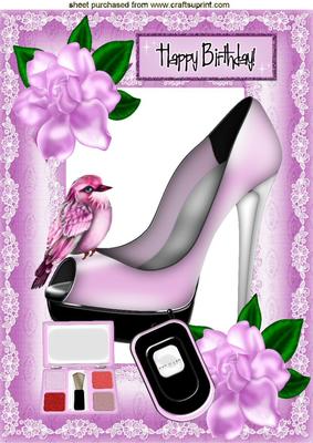 Pink Shoe with Little Bird and Makeup A4
