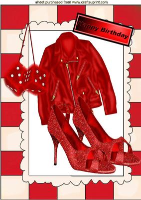 Red Leather Jacket with Sparkle Red Shoes A4
